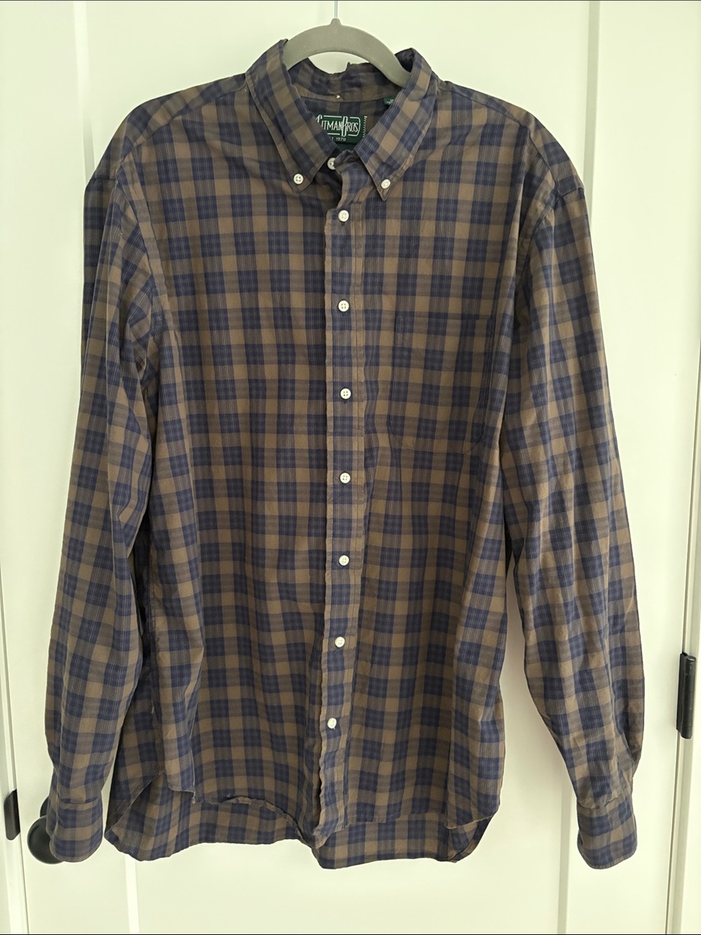 Gitman Brothers Plaid Button-Down Shirt in Brown and Blue XL